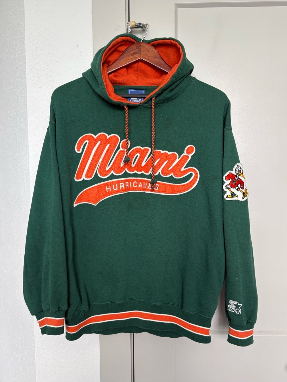 VINTAGE 90S STARTER MIAMI HURRICANES TRAIL SWEEP SCRIPT NCAA HOODIE XL